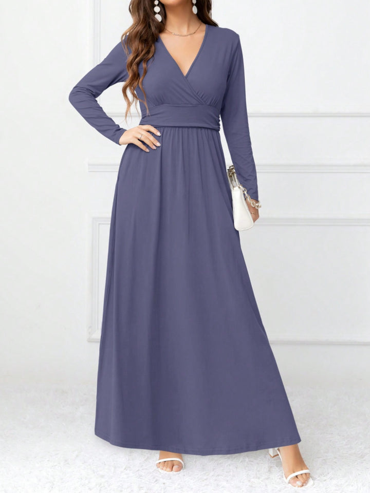 Pocketed Surplice Long Sleeve Maxi Dress | Trendsi