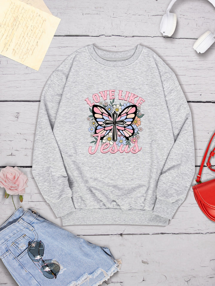 LOVE LIKE JESUS Round Neck Sweatshirt | Trendsi