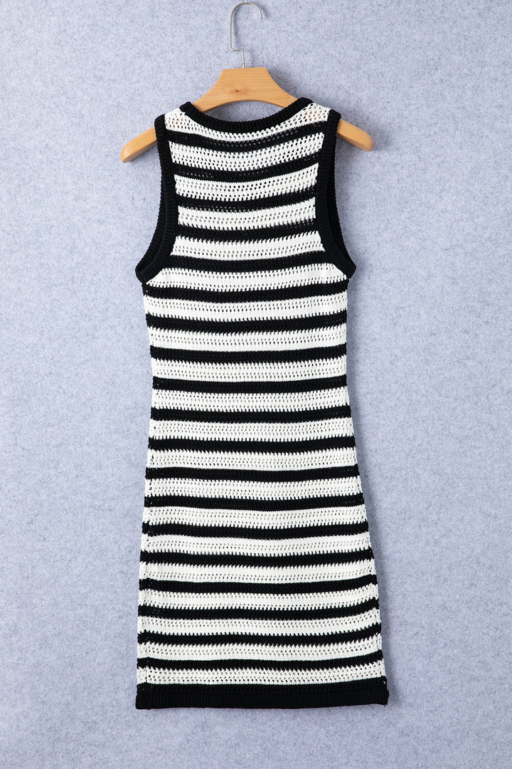 Openwork Striped Wide Strap Knit Dress | Trendsi