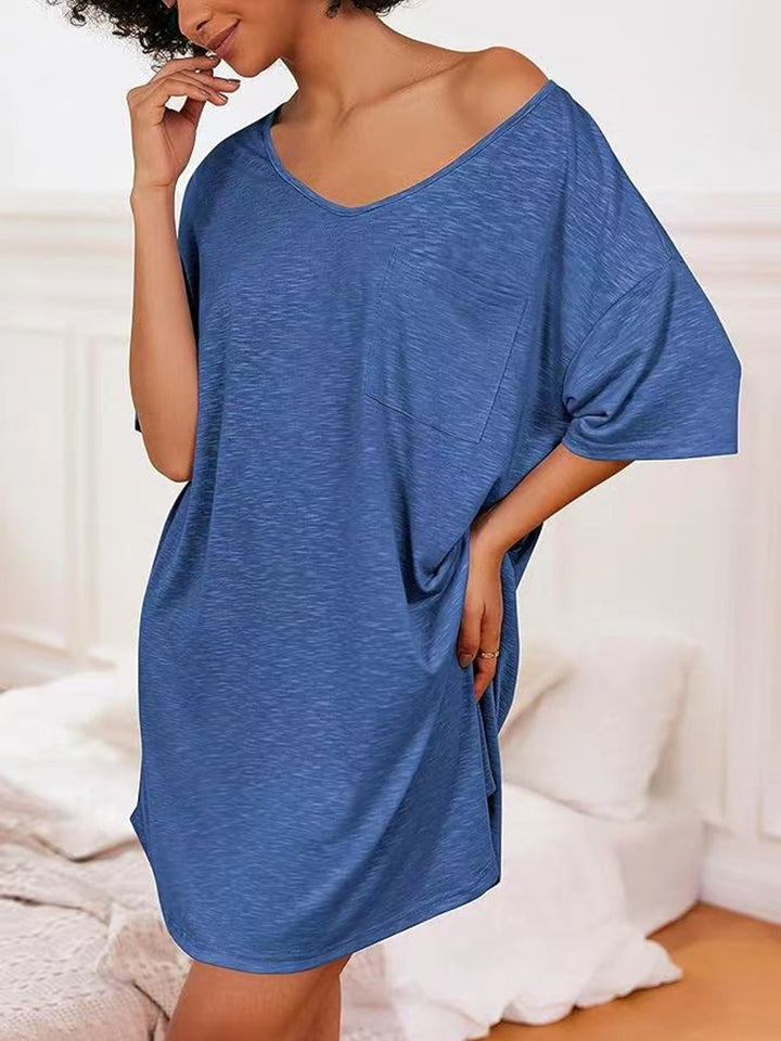 Pocketed V-Neck Short Sleeve Tee Dress | Trendsi