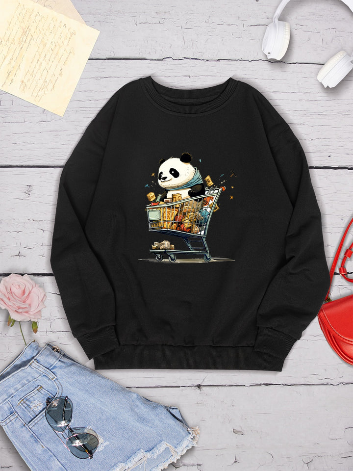 Panda Round Neck Dropped Shoulder Sweatshirt | Trendsi