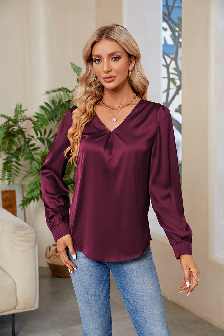 V-Neck Long Sleeve Top | Trendsi