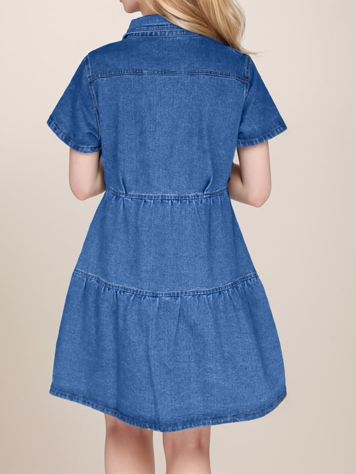 Button Up Short Sleeve Denim Dress | Trendsi