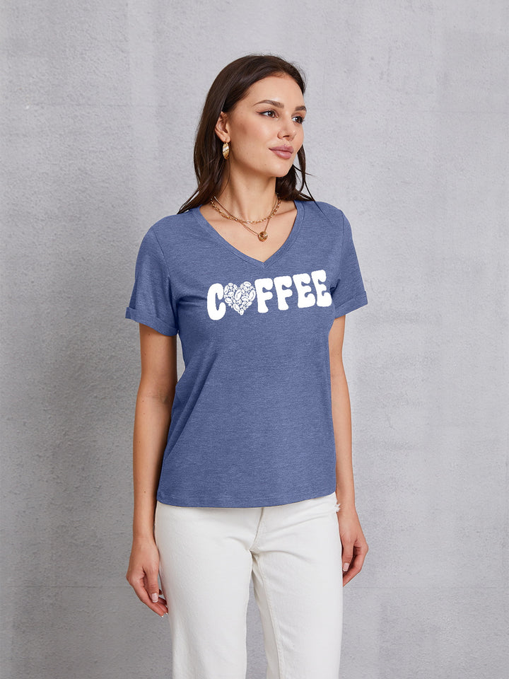 COFFEE V-Neck Short Sleeve T-Shirt | Trendsi