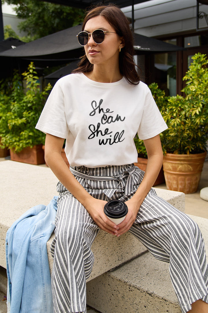 Simply Love Full Size SHE CAN SHE WILL Short Sleeve T-Shirt | Trendsi