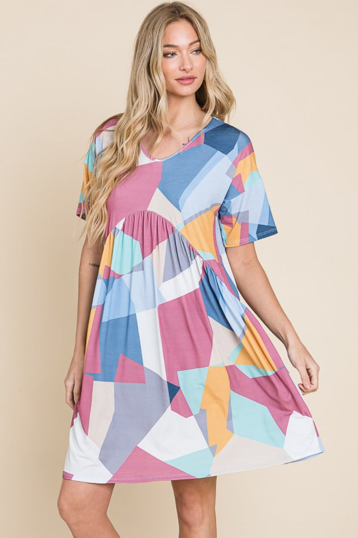 BOMBOM Ruched Color Block Short Sleeve Dress | Trendsi