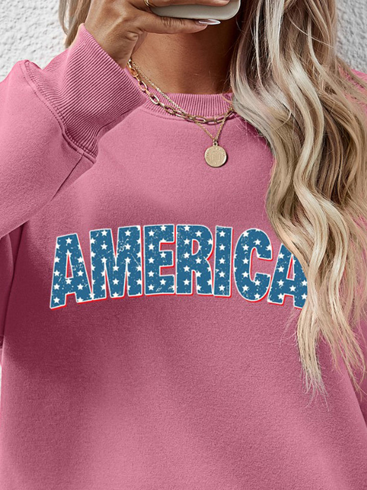 AMERICA Round Neck Dropped Shoulder Sweatshirt | Trendsi