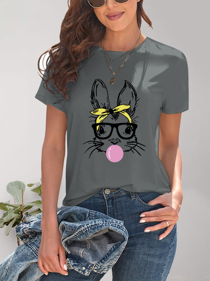 Rabbit Graphic Round Neck Short Sleeve T-Shirt | Trendsi