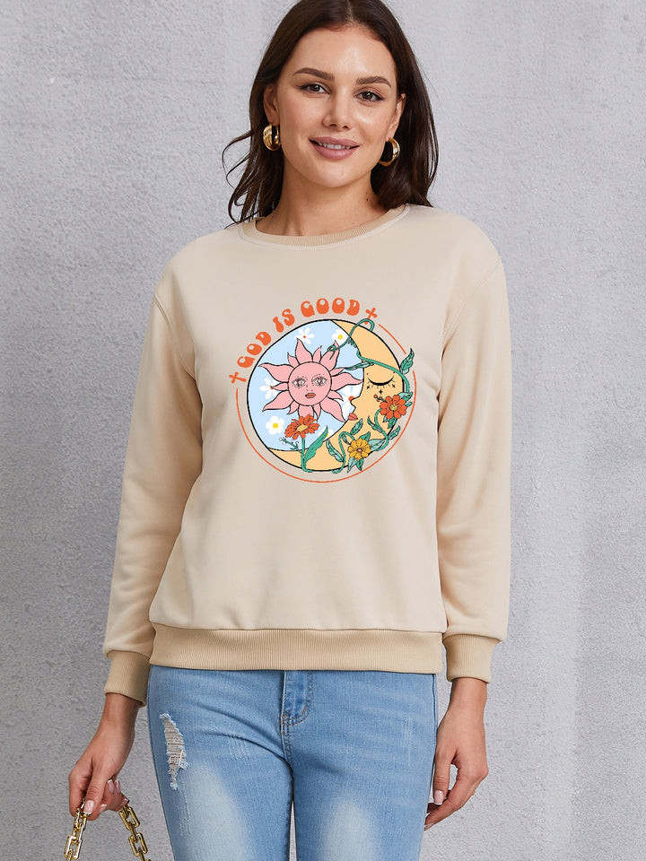 Graphic Round Neck Dropped Shoulder Sweatshirt | Trendsi