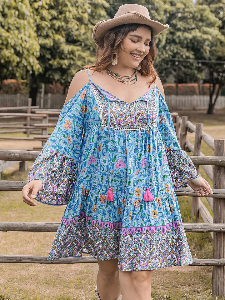 Plus Size Printed Long Sleeve Mini Dress | Trendsi