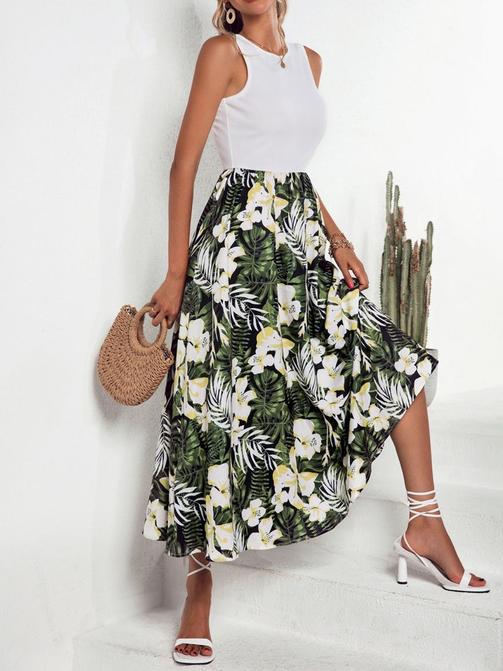 Printed Round Neck Sleeveless Dress | Trendsi