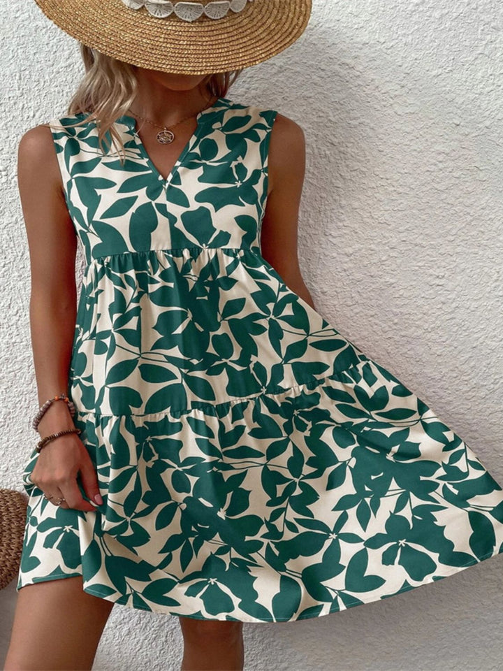 Printed Notched Sleeveless Mini Dress | Trendsi