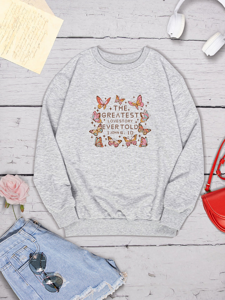 THE GREATEST LOVESTORY EVERTOLD Round Neck Sweatshirt | Trendsi