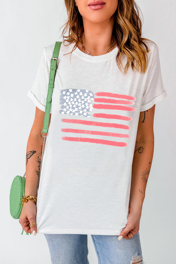 US Flag Round Neck Short Sleeve T-Shirt | Trendsi