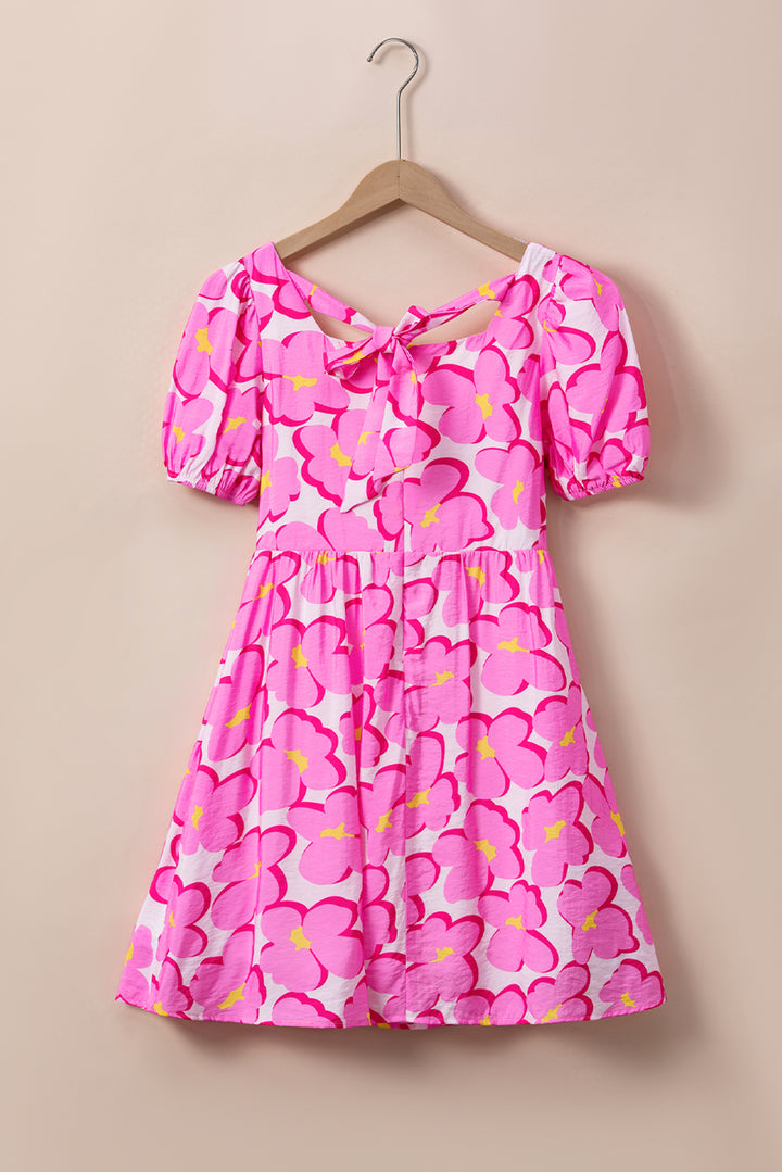 Printed Square Neck Short Sleeve Dress | Trendsi