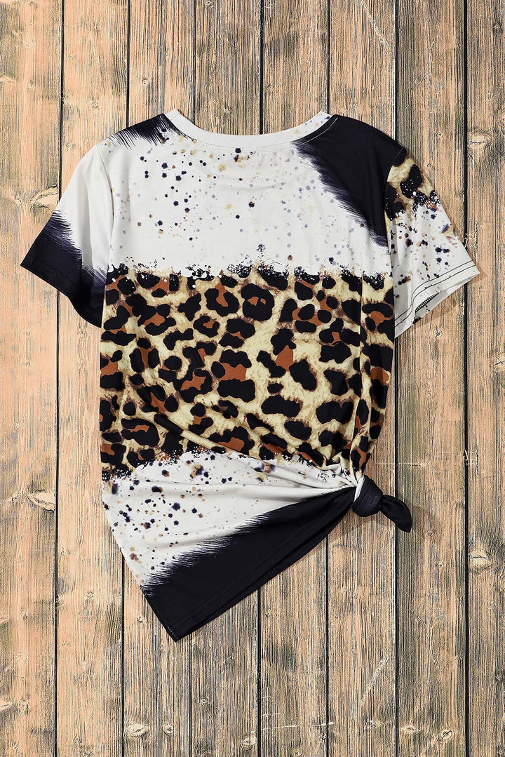 Bow Graphic Leopard Round Neck Short Sleeve T-Shirt | Trendsi