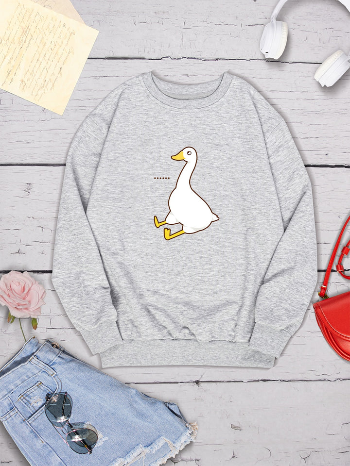 Goose Graphic Round Neck Sweatshirt | Trendsi