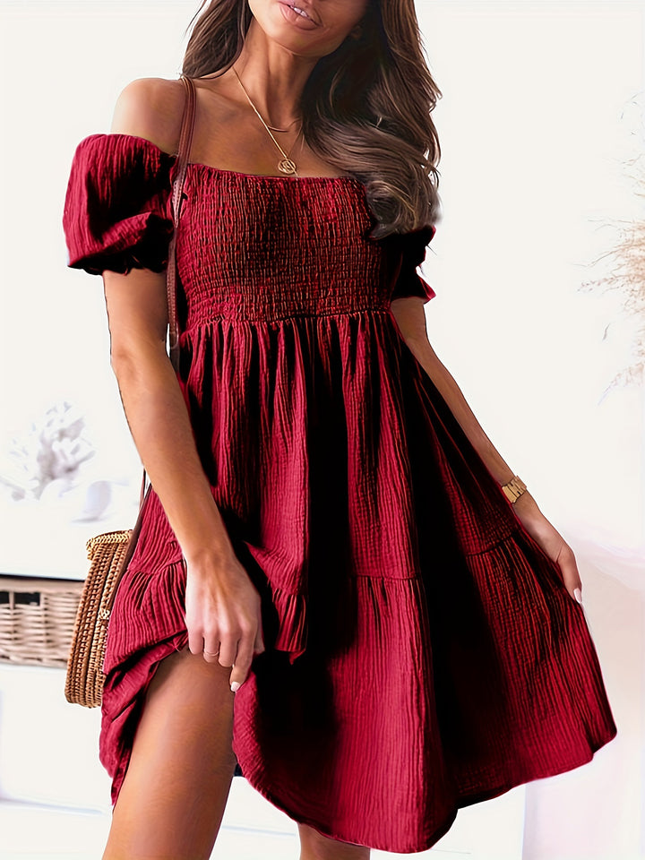 Full Size Ruffled Off-Shoulder Short Sleeve Dress | Trendsi