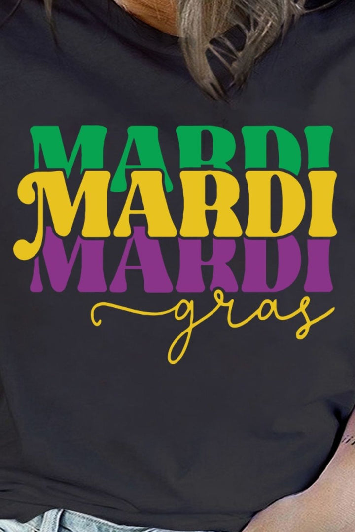 Plus Size MARDI GRAS Round Neck T-Shirt | Trendsi