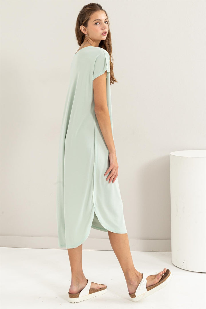 HYFVE Short Sleeve High-Low Slit Midi Dress | Trendsi