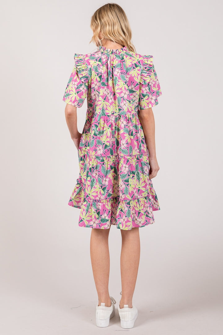 SAGE + FIG Floral Ruffle Short Sleeve Dress | Trendsi