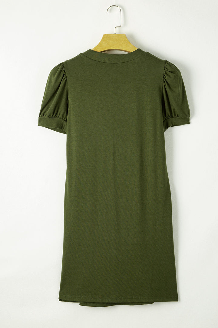 Pin-Tuck Notched Short Sleeve Dress | Trendsi