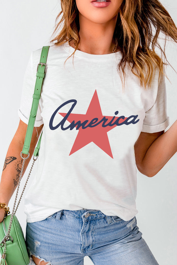 Star Round Neck Short Sleeve T-Shirt | Trendsi