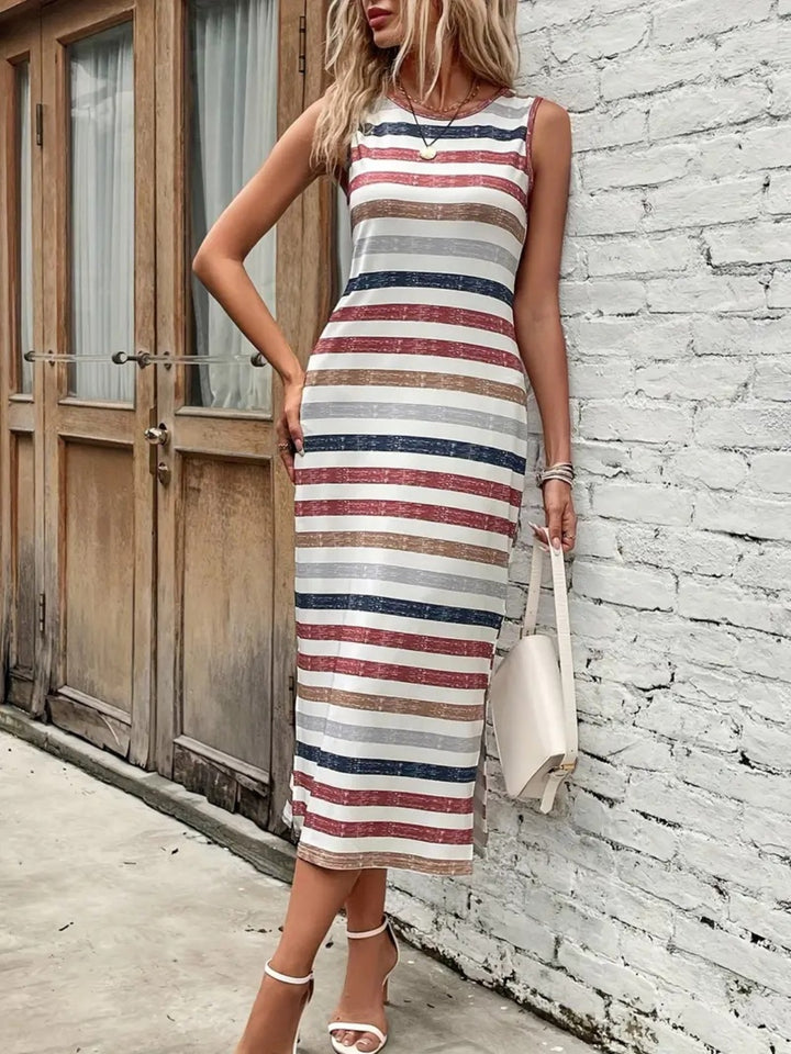 Slit Striped Round Neck Tank Dress | Trendsi