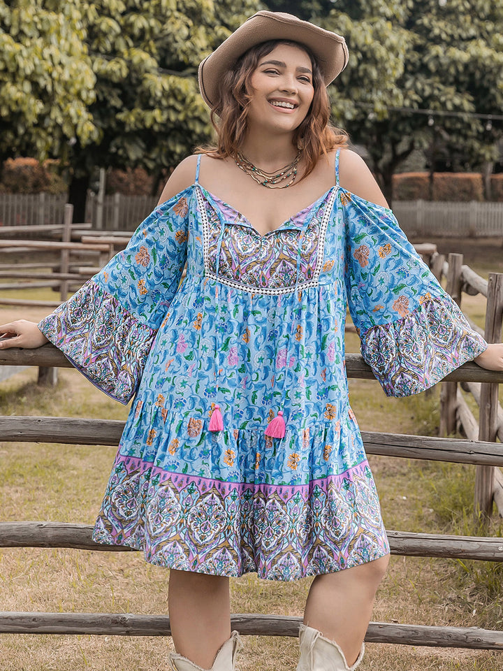 Plus Size Printed Long Sleeve Mini Dress | Trendsi