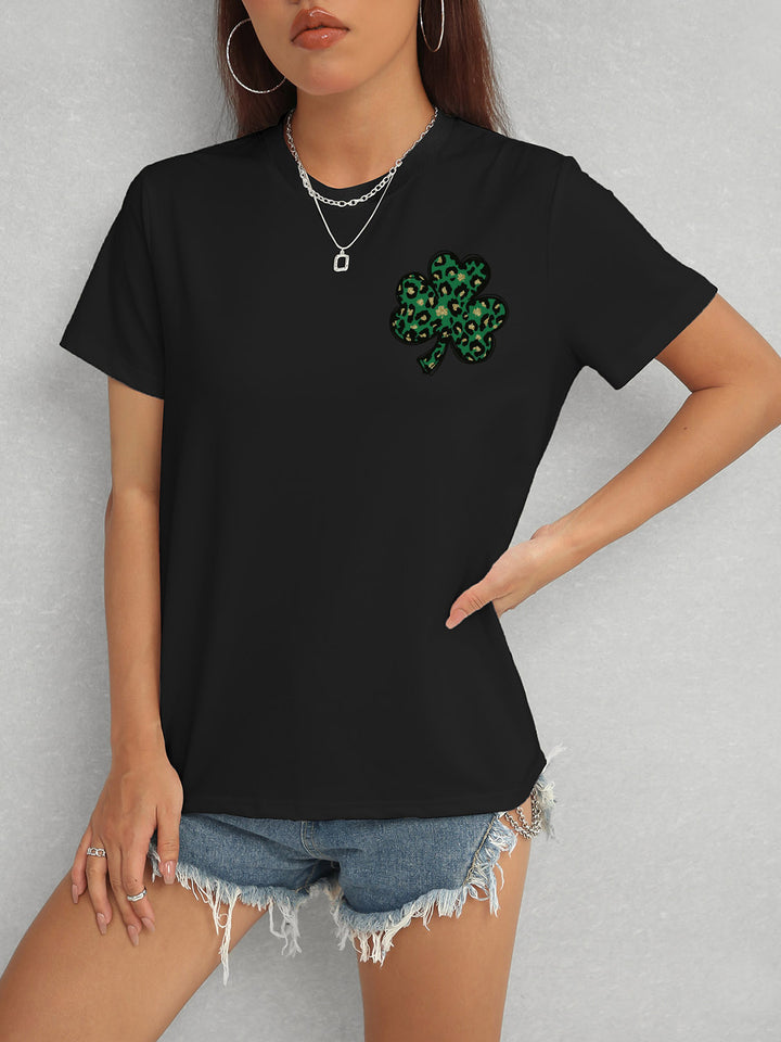 Lucky Clover Round Neck Short Sleeve T-Shirt | Trendsi