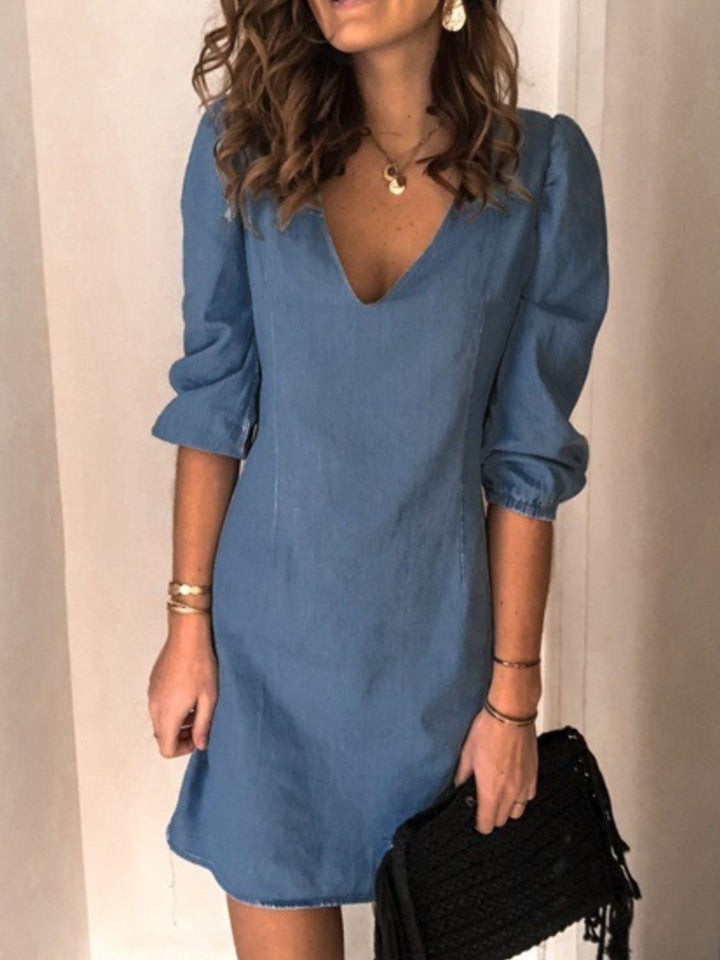 Full Size V-Neck Half Sleeve Dress | Trendsi