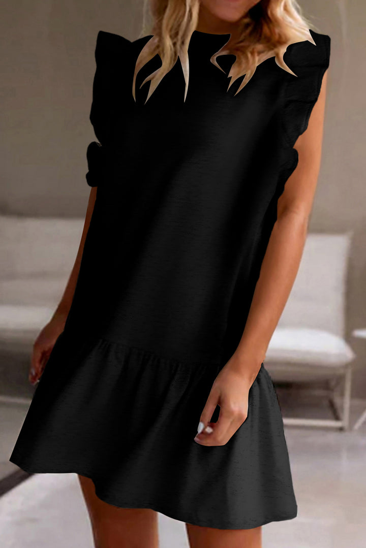 Ruffled Round Neck Cap Sleeve Mini Dress | Trendsi