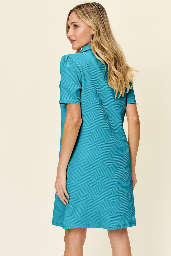 Double Take Full Size Texture Collared Neck Short Sleeve Dress | Trendsi