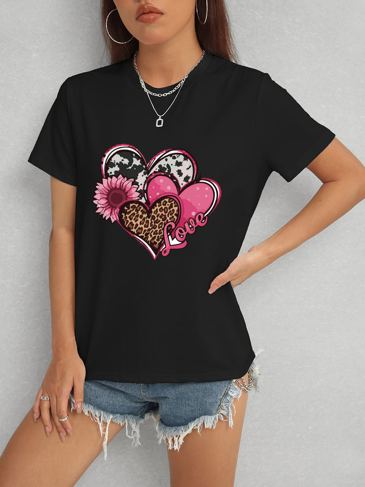 Heart Round Neck Short Sleeve T-Shirt | Trendsi