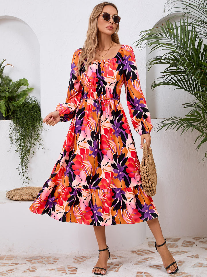 Printed Long Sleeve Midi Dress | Trendsi