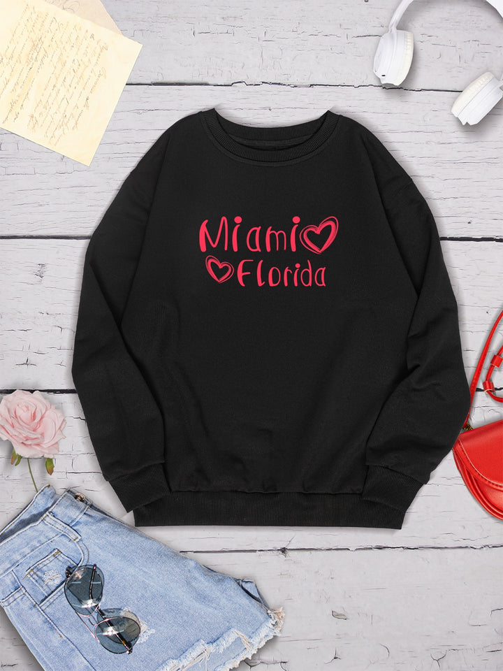 MIAMI FLORIDA Round Neck Dropped Shoulder Sweatshirt | Trendsi