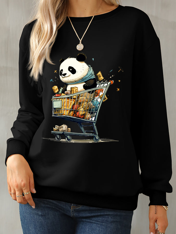 Panda Round Neck Dropped Shoulder Sweatshirt | Trendsi