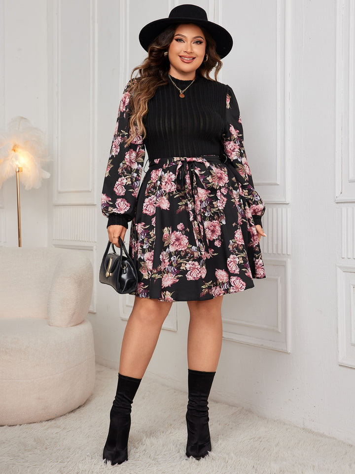 Plus Size Tied Printed Long Sleeve Dress | Trendsi