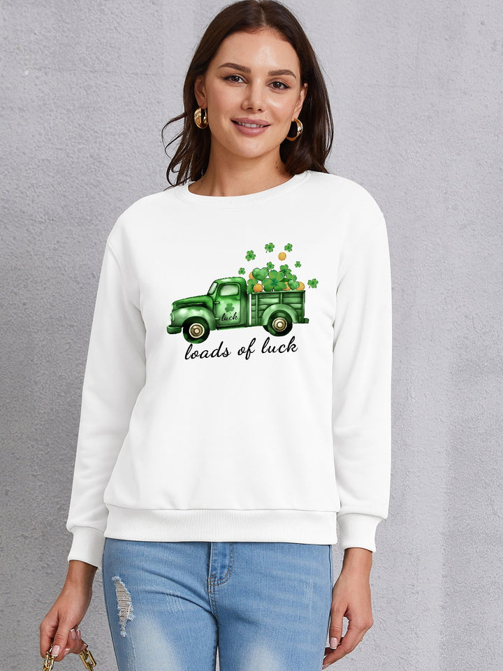 LOADS OF LUCK Round Neck Sweatshirt | Trendsi