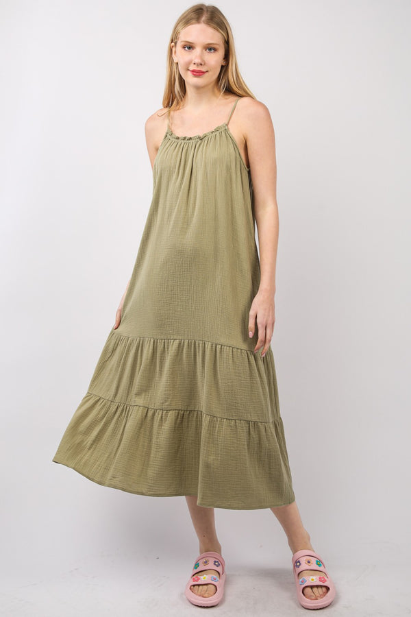 VERY J Ruffled A-Line Midi Cami Dress | Trendsi