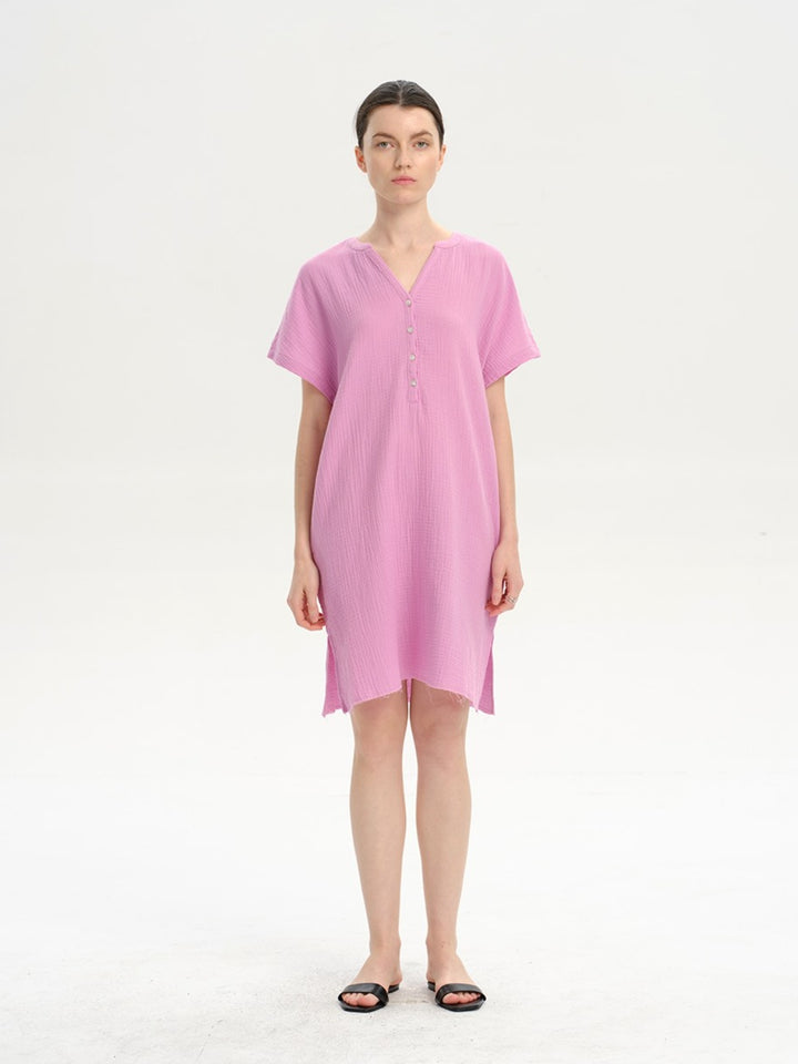 Slit Notched Short Sleeve Mini Dress | Trendsi