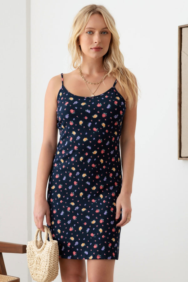 GILLI Floral Ribbed Tie-Back Cami Mini Dress | Trendsi