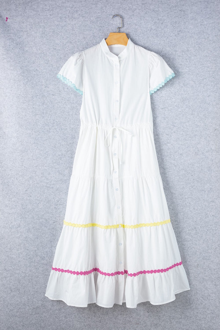 Contrast Trim Button Up Short Sleeve Dress | Trendsi