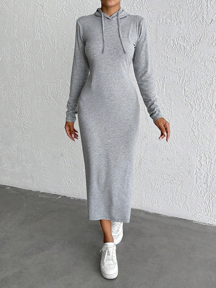 Drawstring Long Sleeve Hooded Midi Dress | Trendsi