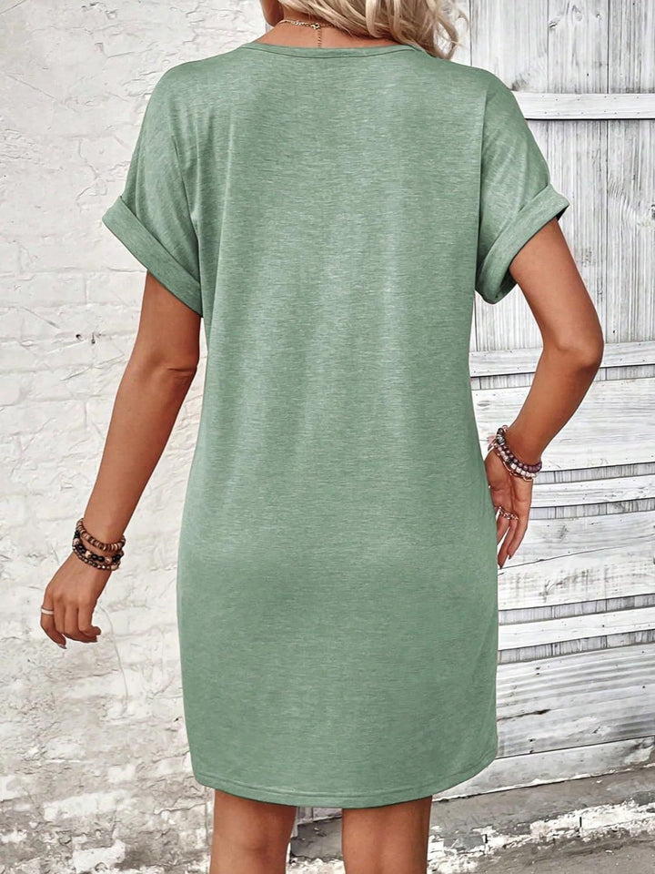 Quarter Button V-Neck Short Sleeve Dress | Trendsi