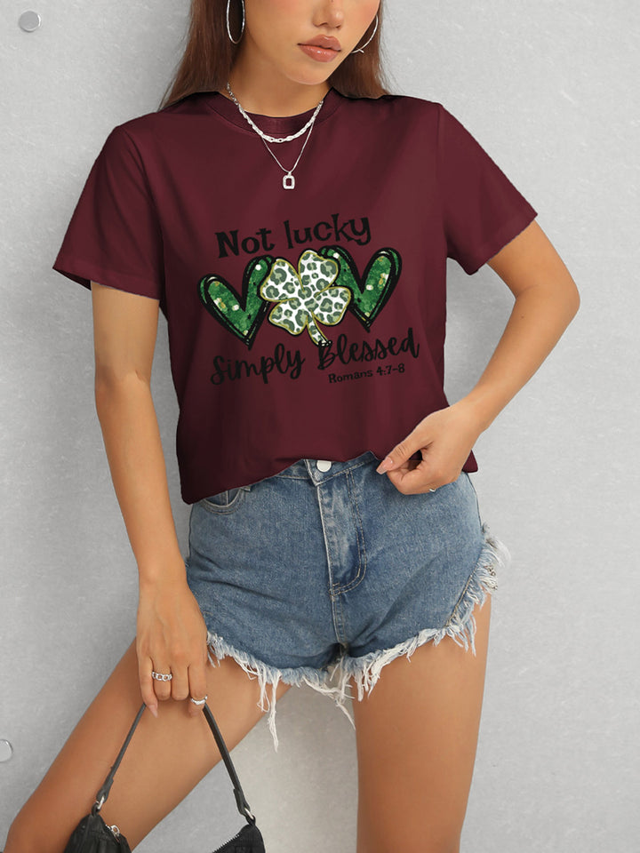 Lucky Clover Round Neck Short Sleeve T-Shirt | Trendsi