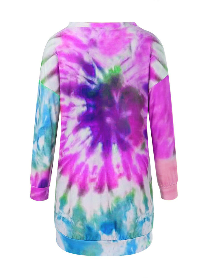 Full Size Tie-Dye Round Neck Long Sleeve Dress | Trendsi