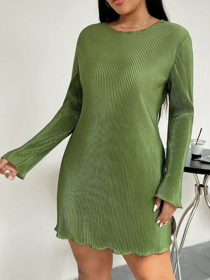 Honey Plus Size Lettuce Hem Round Neck Long Sleeve Dress | Trendsi