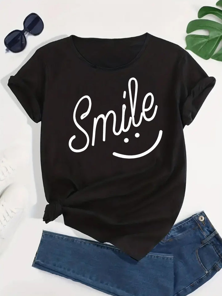 SMILE Round Neck Short Sleeve T-Shirt | Trendsi