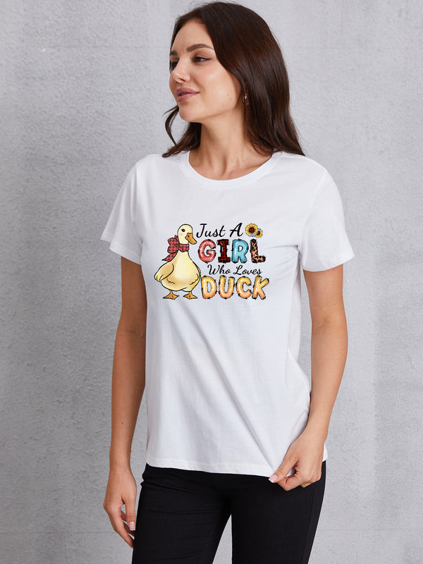 JUST A GIRL WHO LOVES DUCK Round Neck T-Shirt | Trendsi